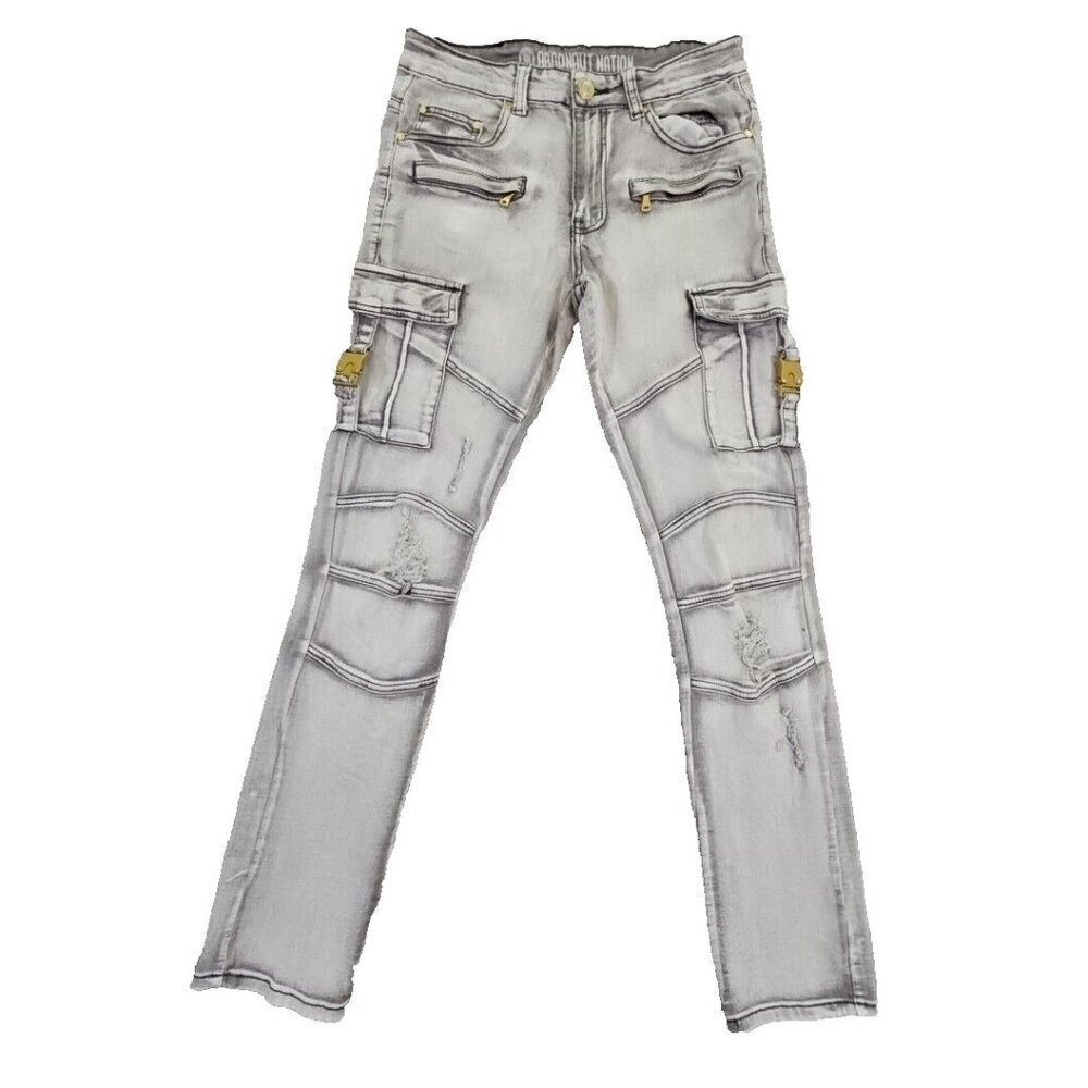 Argonaut Nation Moto Jeans Men's 30x32 Gray Stretch Buckles Zippers Streetwear